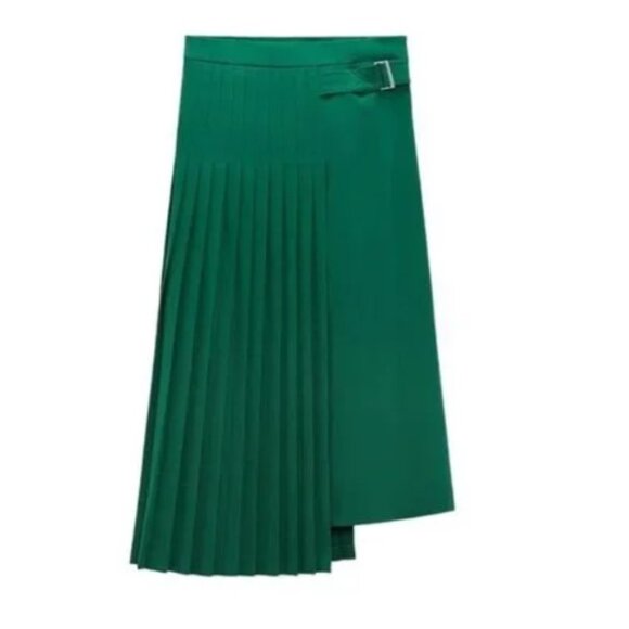 ZARA PLEATED SKIRT WITH BELT - LIMITED EDITION GREEN SIZE L 2586/408 - Picture 2 of 7